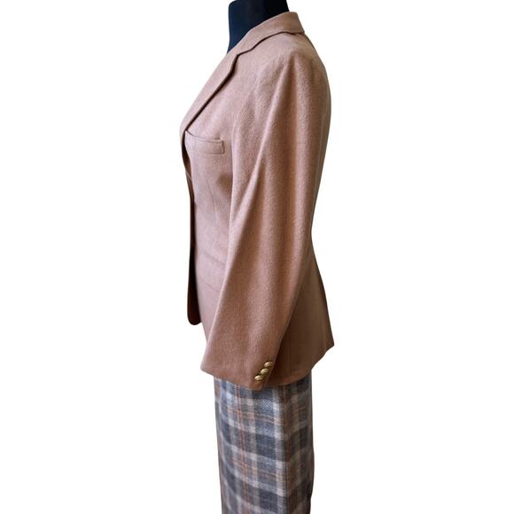 Vintage 80s Cashmere Camel Blazer Grey Plaid Midi Skirt Suit size 6 Van Julian - Picture 14 of 16